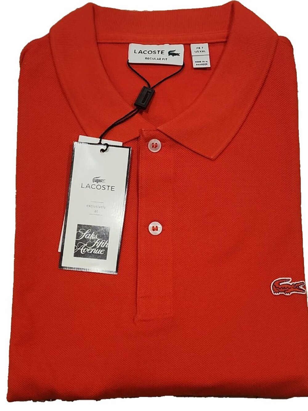LACOSTE sz XXL 7 SAKS 5th Mens red Polo Shirt mother of pearl short sleeve pique